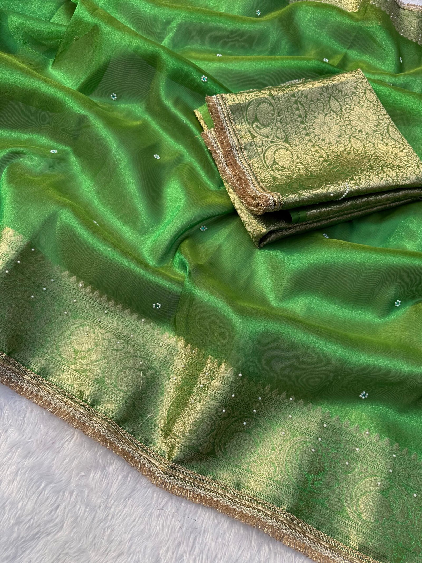 Stone work Banarasi tissue saree