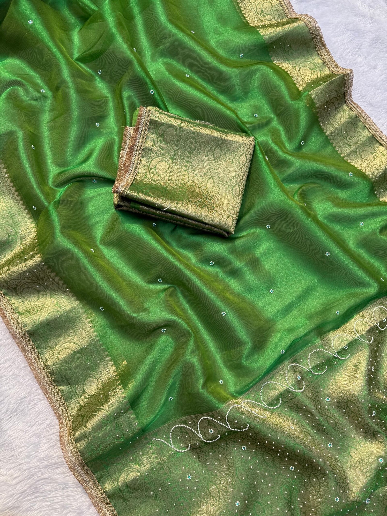 Stone work Banarasi tissue saree - Image 4