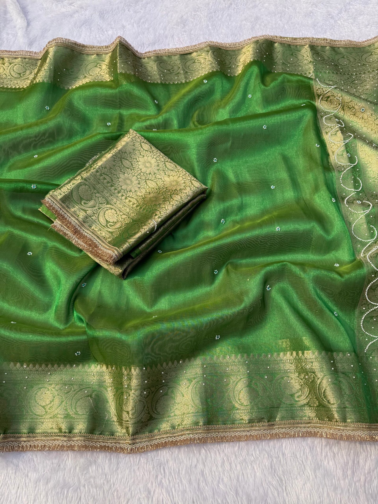 Stone work Banarasi tissue saree - Image 3