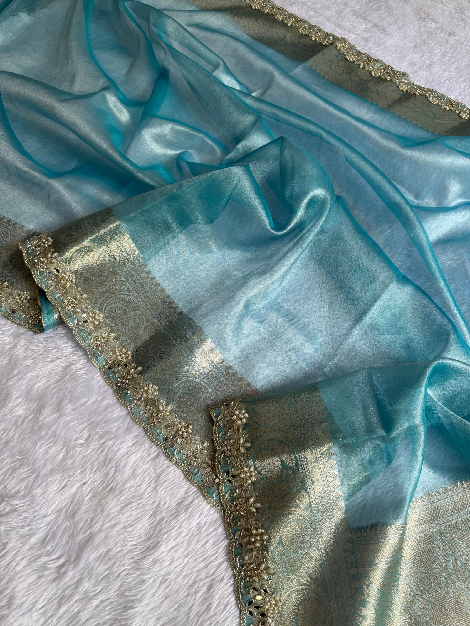 Sky color shade Premium banarasi tissue saree