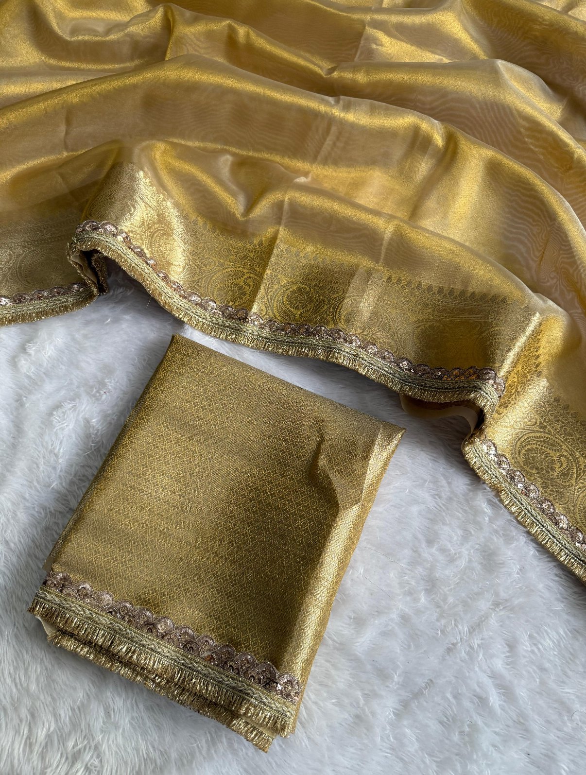 ✨ Premium Golden tissue saree ✨ - Image 2