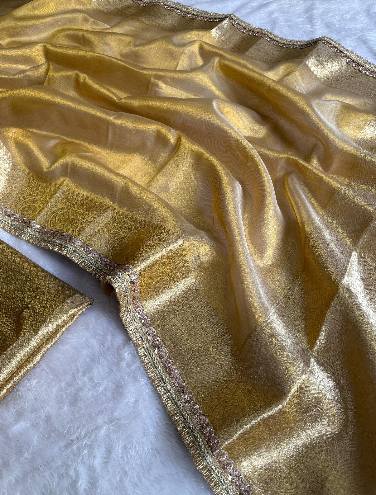 ✨ Premium Golden tissue saree ✨ - Image 4